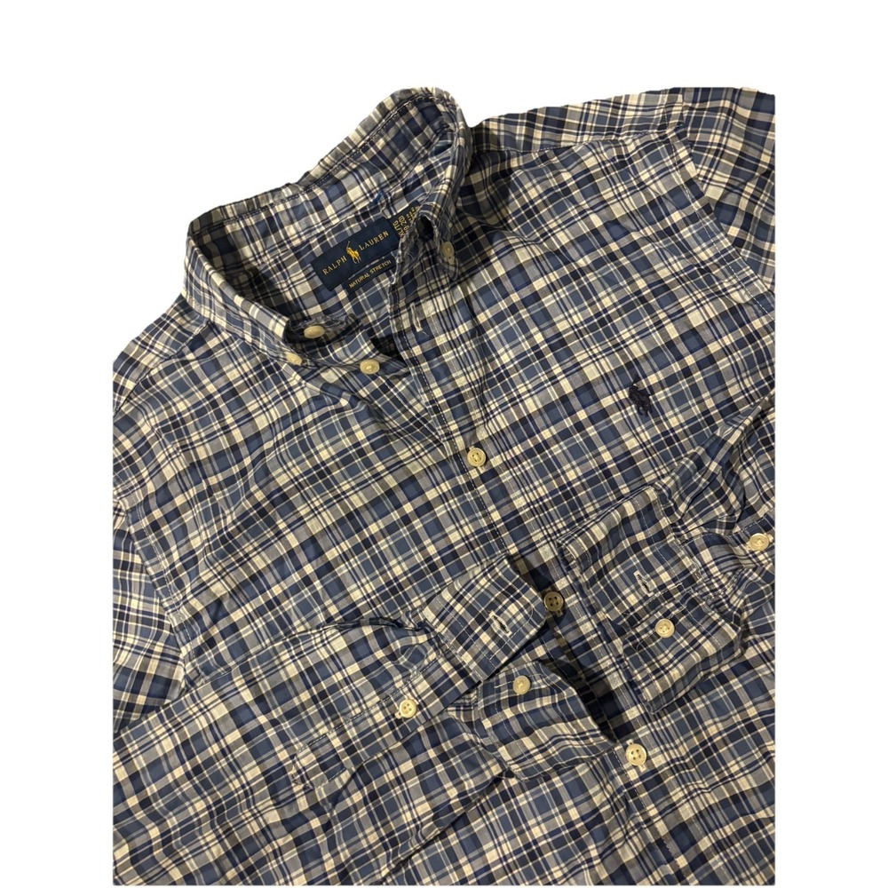 Polo Ralph Lauren Boys XL 18-20 Blue Plaid Button Down Shirt Fits Men XS